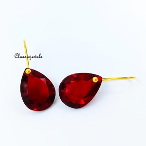 Boucles d'oreilles en or 14 carats rubis rouge, boucles d'oreilles en forme de larme rouge, boucles d'oreilles avec pierre de naissance de juillet, bijoux de mariée, bijoux en rubis, cadeaux de Noël pour elle