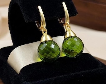 Sterling Silver Peridot Dangle Earrings: Teardrop Briolette, August Birthstone