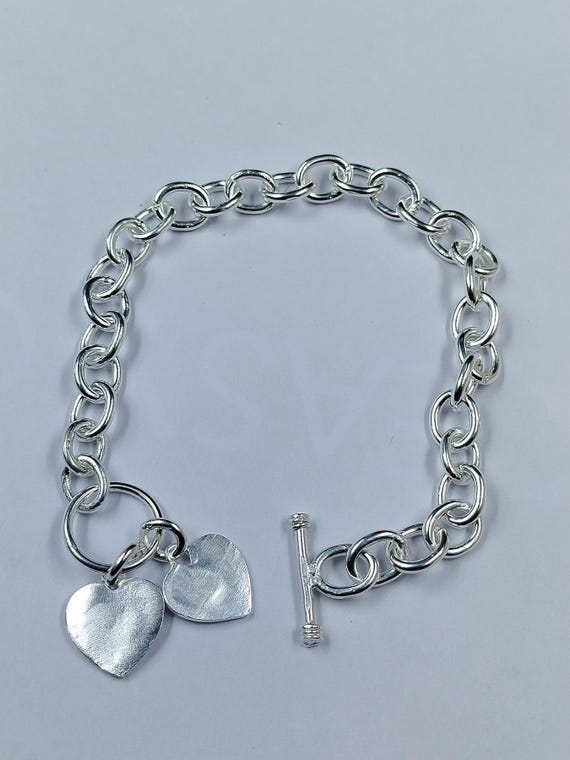 Engraved Sterling Silver Heart Toggle Bracelet: Handmade Jewelry