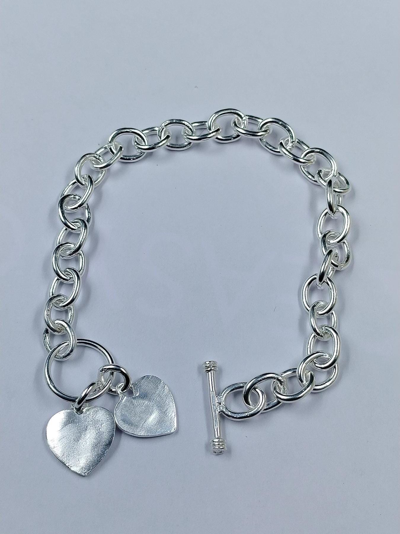 Engraved Sterling Silver Heart Toggle Bracelet: Handmade Jewelry