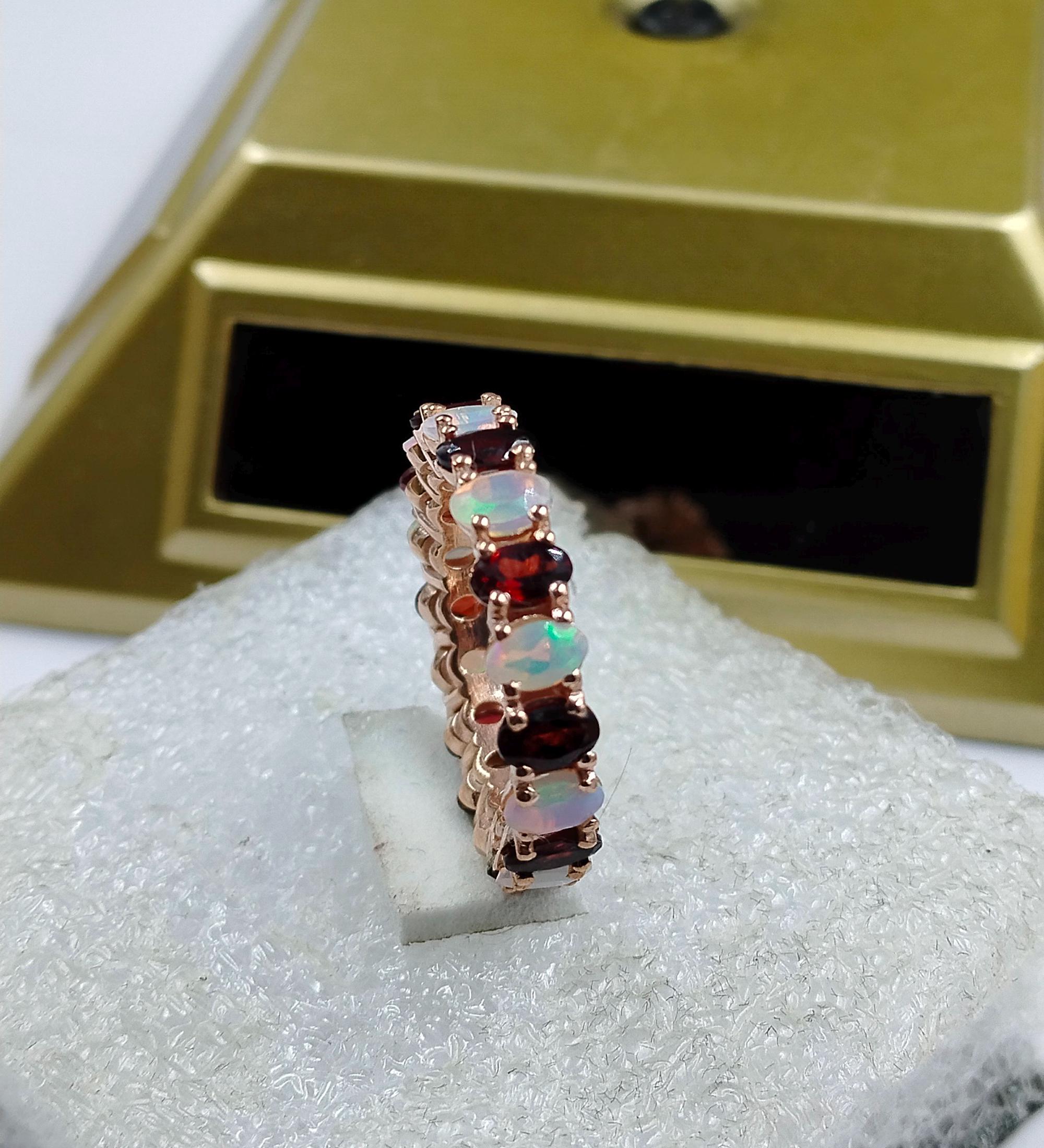 Ethiopian Opal Eternity Band: Red Garnet 925 Silver 14k Gold Fill