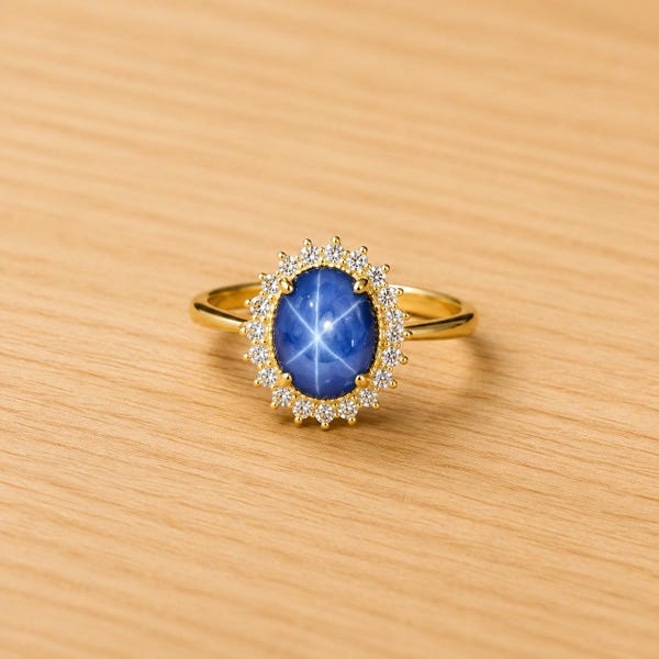 Vintage Lindy Star Safirring, Diamantaccent, Sterlingsilver