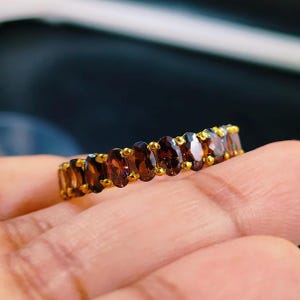 Raspberry Rhodolite Garnet Eternity Band Ring Women Rose Gold Infinity Band Vintage Garnet Art Deco Wedding Band Unique Anniversary Gift