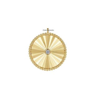 14k Gold Diamond Disc Pendant: Handmade Fluted Charm