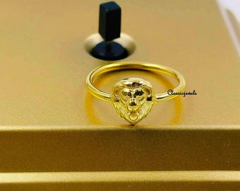 Sterling Silver Lion Ring: Minimalist Leo Stacking Ring