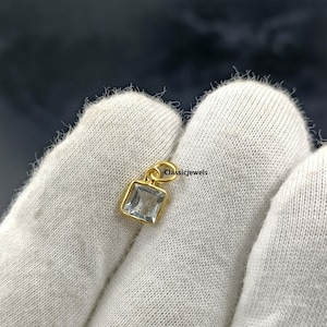 Natural aquamarine charm/18k solid gold/Square 5mm SMALL aquamarine/Lightweight dainty handmade gold charm/March birthstone/Gift for her