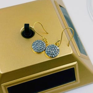 Dainty Pave Diamond Dangle Earrings: 925 Sterling Silver