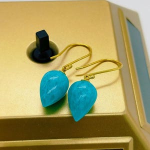 14k Gold Larimar Teardrop Earrings: Minimalist Dangle Jewelry