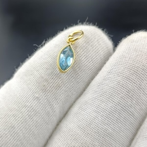 14k Solid Gold Blue Topaz Charm, Natural Blue Topaz Charm,Gold Charm,Charm Pendant,Charm Necklace, Handmade Gold Charm, September Birthstone