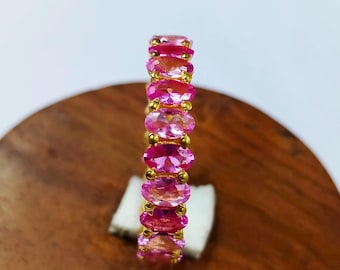 Pink Sapphire & Tourmaline Eternity Band Ring: Art Deco Sterling Silver