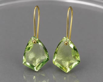 14K Gold Lemon Quartz Earrings: Kite Shape, November Birthstone