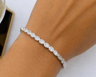 Polki Diamond Bangle: Rose Cut Slice, Sterling Silver Handmade Bracelet, Christmas Gift