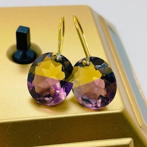 14K Gold Ametrine Oval Drop Earrings, Statement Earrings, November Birthstone, Minimalist Earrings, Ametrine Silver Jewelry Gift For Wife