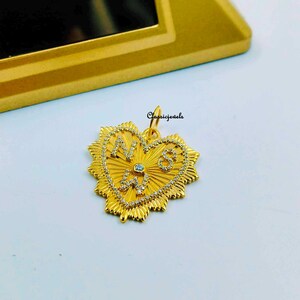 Collar de diamantes con inicial en forma de corazón en oro macizo de 14 k / Dije con inicial de diamante / Colgante con inicial personalizado / Regalo personalizado para el día de San Valentín