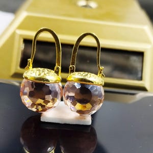 Morganite Dangle Earrings: 925 Silver Crystal, Blush Gold