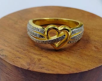 Cali Trove 1/20 CT Natural Diamond Cross Ring - Gold Vermeil 925 Sterling Silver, Vertical Accent Ring - View #3