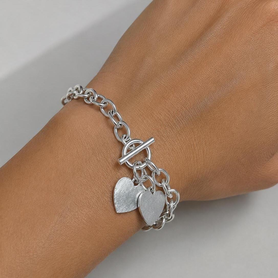 Engraved Sterling Silver Heart Toggle Bracelet: Handmade Jewelry