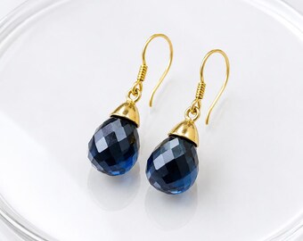 Orecchini pendenti in oro 14 carati con topazio blu di Londra: gioielli in argento sterling