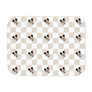 Neutral Checkered Mickey Sherpa Blanket