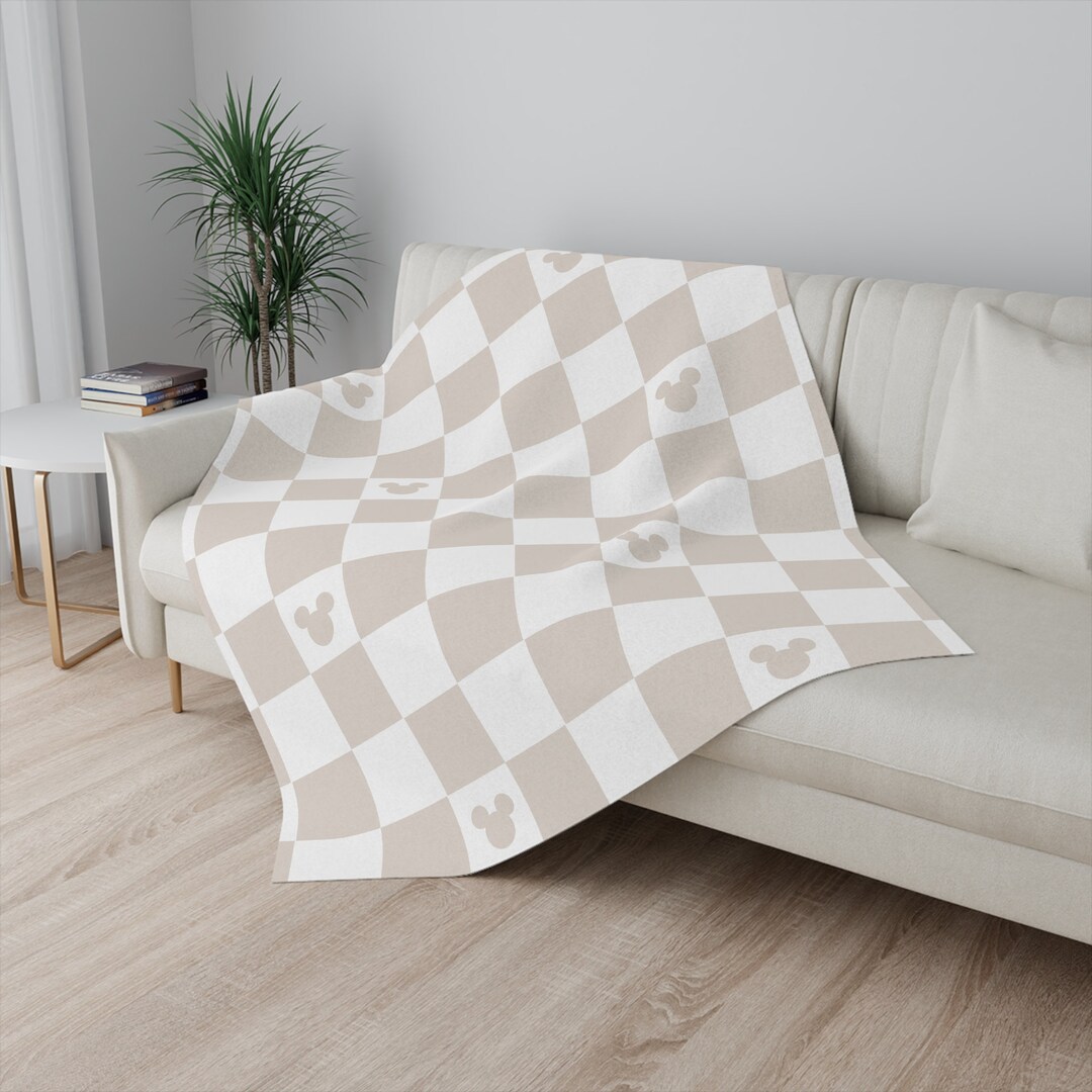 Neutral Checkered Ears Sherpa Blanket Etsy