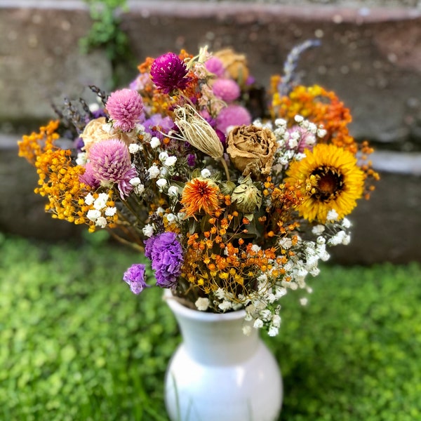 Petite Dried Flower Bouquet, Small Dry Floral Arrangement, Purple, Pink, Yellow, Lavender, Eucalyptus, Colorful Handmade Beautiful Bouquet,