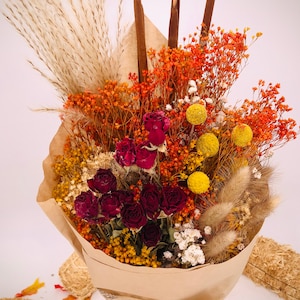 Autumn Dry Flowers Fall Bouquet, Everlasting Autumn Arrangement, Colorful Holiday Season 2023, Beautiful Thanksgiving, Home Decor image 3