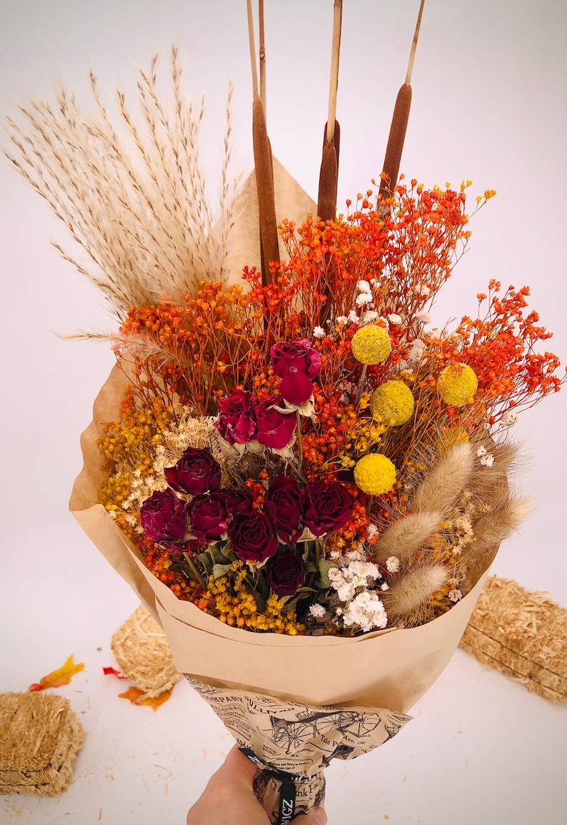 Autumn Dry Flowers Fall Bouquet, Everlasting Autumn Arrangement, Colorful Holiday Season 2023, Beautiful Thanksgiving, Home Decor image 3