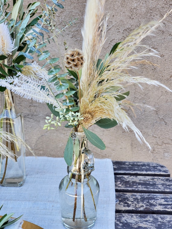 Dried Flower Bouquet Gift With Unique Wood Vase, Tablescape