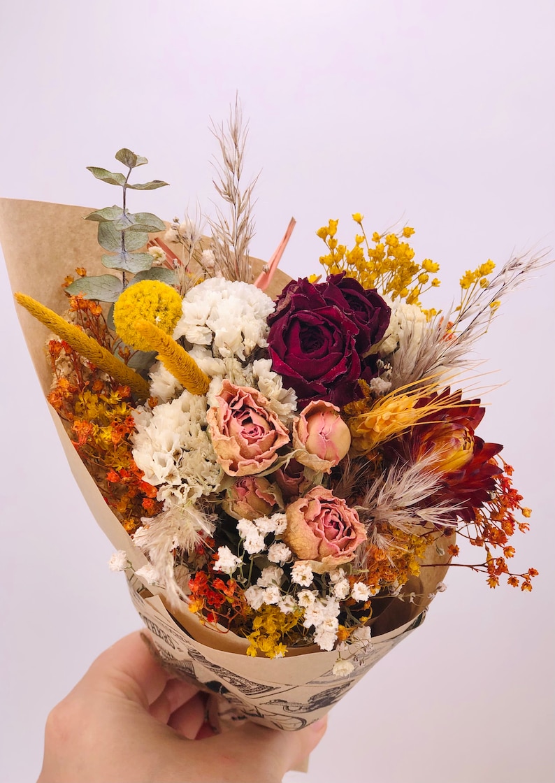 Petite Mini Colorful Dried Flower Bouquet, Dry Floral Bouquet, Natural Everlasting Dry Flowers, Flower Arrangement, Cute Present image 2