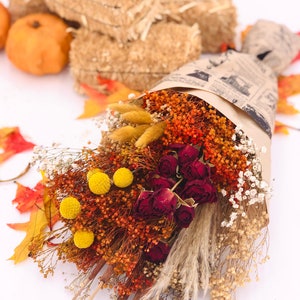 Autumn Dry Flowers Fall Bouquet, Everlasting Autumn Arrangement, Colorful Holiday Season 2023, Beautiful Thanksgiving, Home Decor image 2