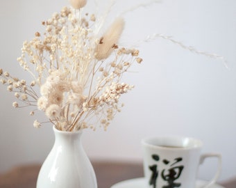 Dried Floral Arrangement Neutral and White, Real Dry Everlasting Flowers, Ceramic Bud Vase Bouquet, Home & Office Decor, Wedding Decoration