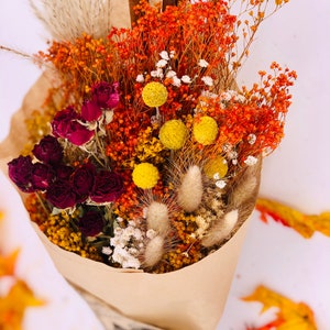 Autumn Dry Flowers Fall Bouquet, Everlasting Autumn Arrangement, Colorful Holiday Season 2023, Beautiful Thanksgiving, Home Decor image 1