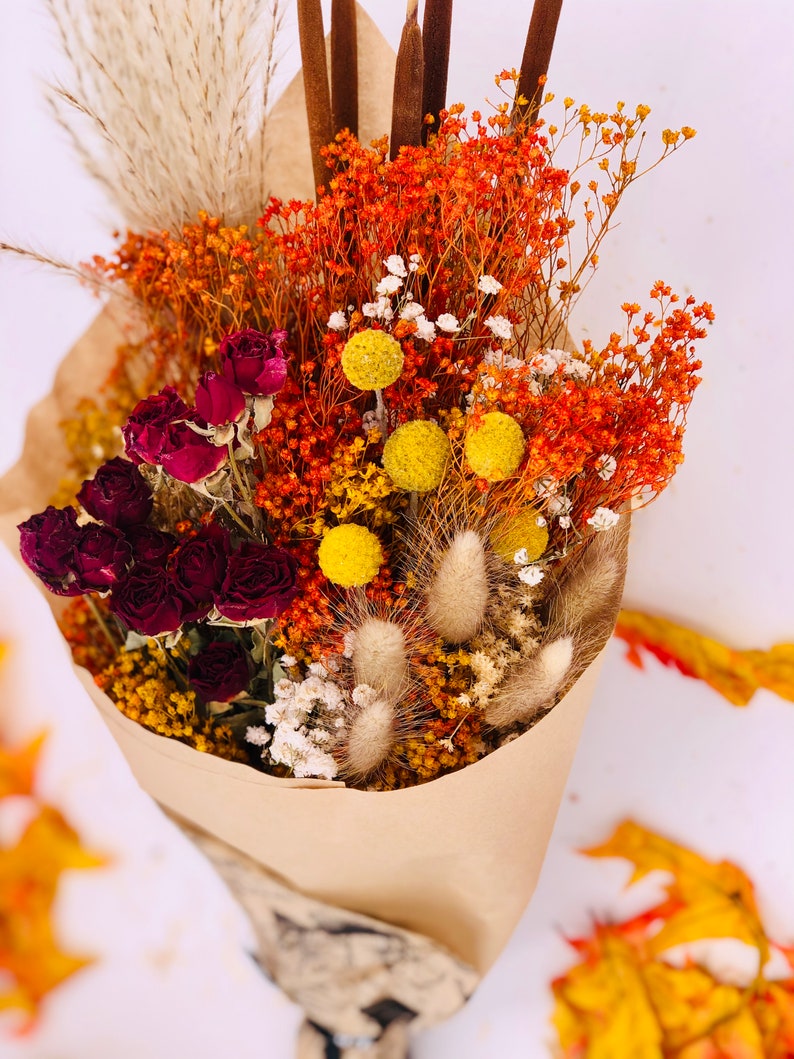 Autumn Dry Flowers Fall Bouquet, Everlasting Autumn Arrangement, Colorful Holiday Season 2023, Beautiful Thanksgiving, Home Decor image 1