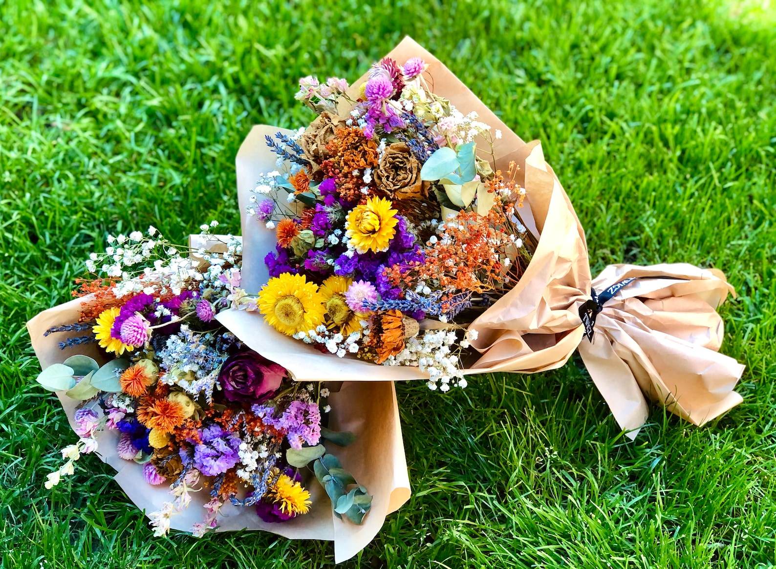 Dried Flower Bouquet Dry Floral Arrangement Purple Pink Etsy