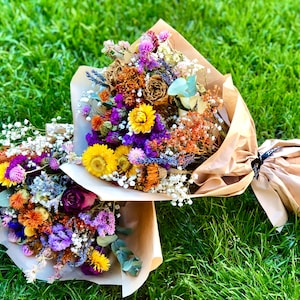 Dried Flower Bouquet, Dry Floral Arrangement, Purple, Pink, Yellow, Lavender, Eucalyptus, Gypsophila, Colorful Handmade Beautiful Bouquet,