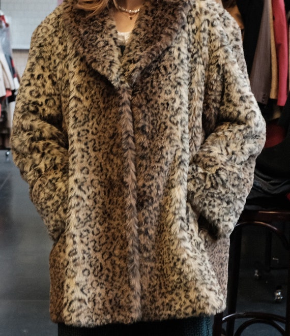 Leopard eco fur coat