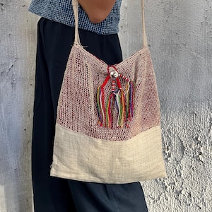 Handwoven Hemp Shoulder Bag: North Thailand Lua Tribal Art