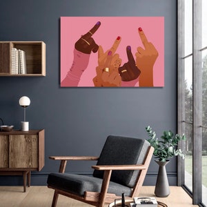 Middle Fingers in the Air | Feminine Art Print | Female Empowerment | Female Line Art | Free Shipping Highest Quality LifeTime Warrant