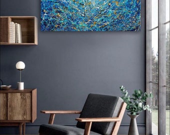 Jackson Pollock Style Abstract Canvas Art: Pastel Wall Decor