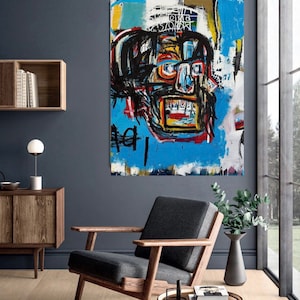 Head Neo Expressionism Contemporary Art Jean  | Street Art on Canvas | Wall Decor | Neo-Expressionism Art | Free Shipping