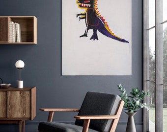Neo-Expressionism Dinosaur Canvas Art: JMB Style