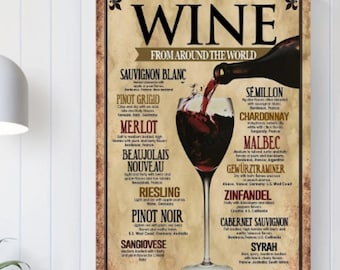 Wine Lover Gift: Wine Varieties Canvas Wall Art