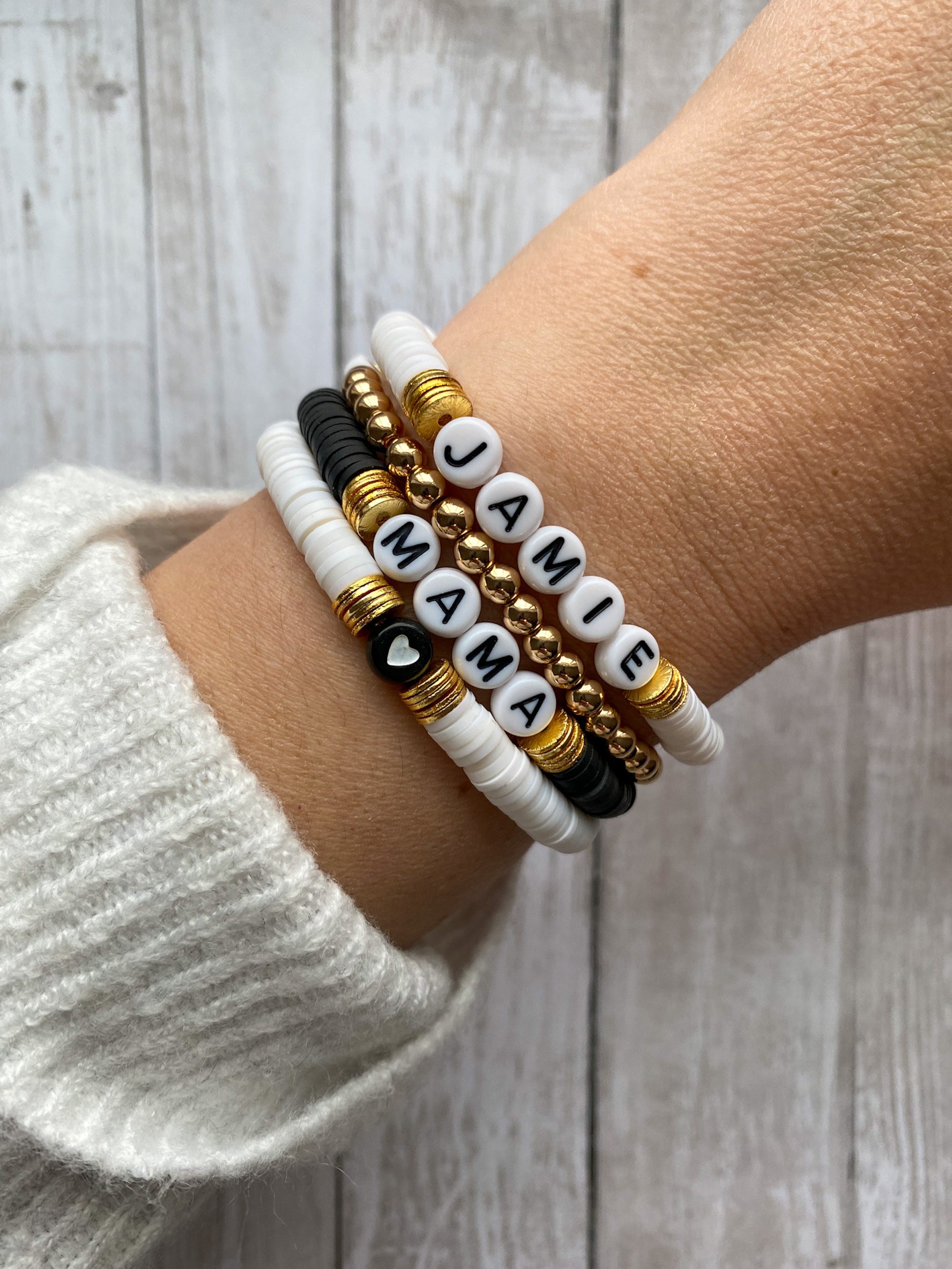 Custom Name Bracelet for Women Heishi bead bracelet Mom Etsy