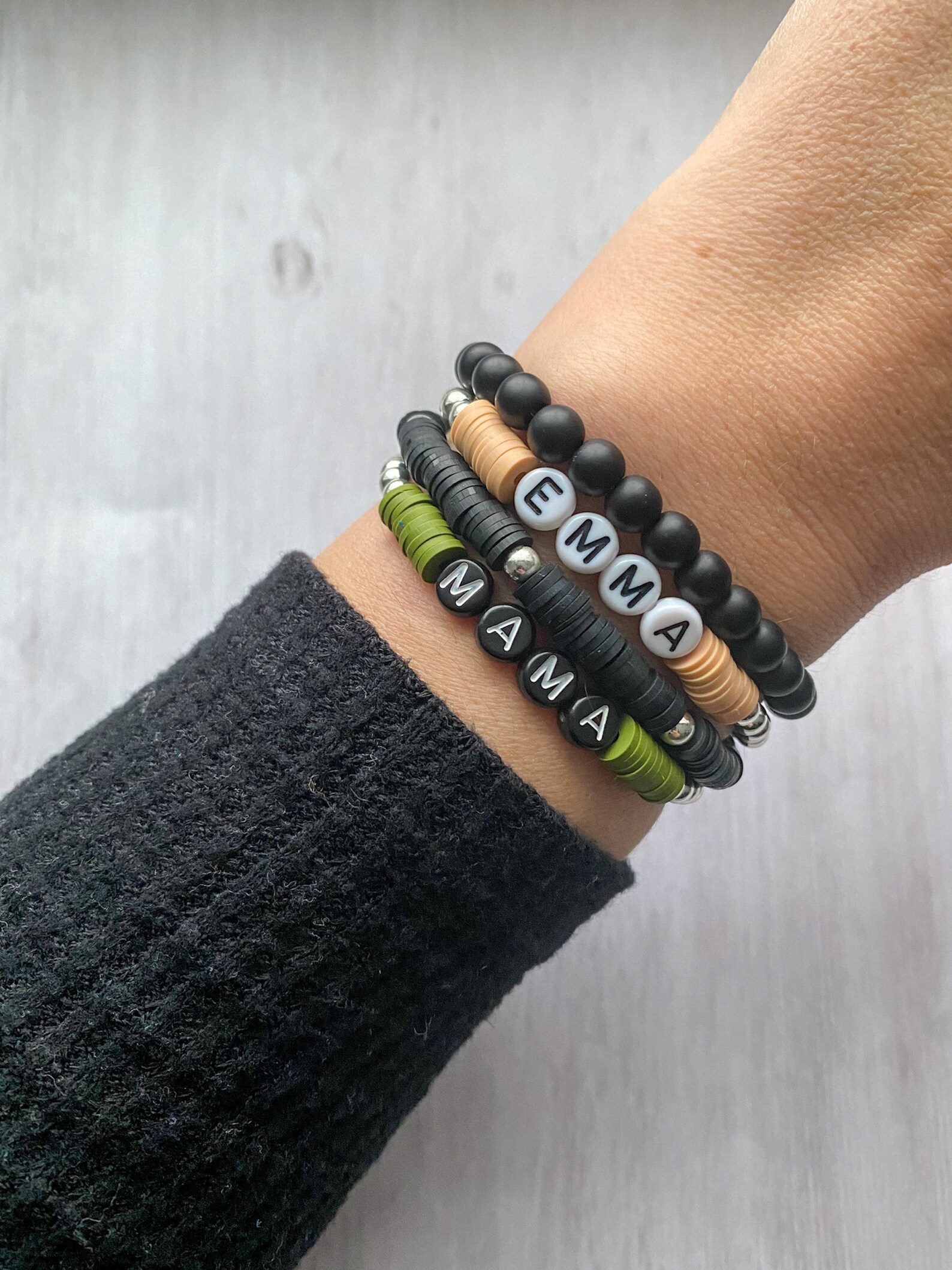 Silver Beaded Name Bracelet Heishi Bead Bracelet Letter Bead Etsy