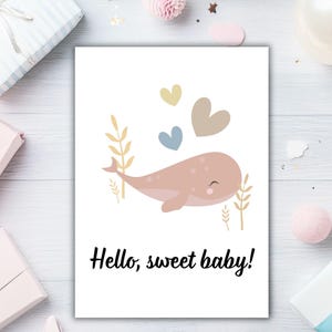 Afdrukbare babywenskaart | Gefeliciteerd nieuwe baby | Digitale babyshowerkaart downloaden | Schattige babykaart voor jongen/meisje | Nieuwe kaart voor ouders