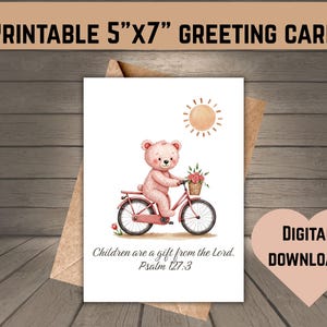 Cartão de boas-vindas para bebê menina para impressão | Cartão para novos pais | Design de urso para bebê frente e verso | Cartão de felicitações para chá de bebê menina | Para baixar