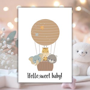 Afdrukbare babywenskaart | Gefeliciteerd nieuwe baby | Digitale babyshowerkaart downloaden | Dierenbabykaart voor jongen/meisje | Nieuwe kaart voor ouders