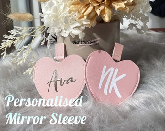 Personalized Mirror Sleeve Pouch, Make Up Mirror Case, Bridesmaid Gifts, Romantic Custom Jewellery Case Thank you Gift with Name or Initials