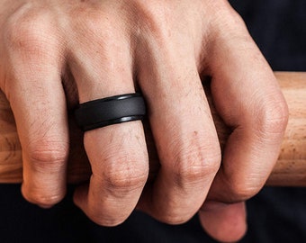 MENS Stepped Edge SILICONE RING| Band | Black Wedding Rings | Heavy Duty | 8 Colours set