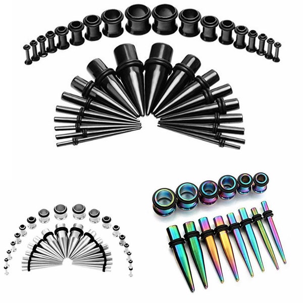 36pcs Surgical Stainless Steel Ear Stretching Kit 14G-00G Ear Gauges Expander Set Tapers and Plugs Tunnels Body Piercing Jewellery